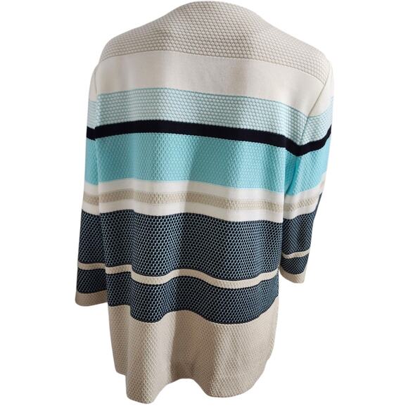 Misook Cardigan Jacket Womens Large Blue Brown Knit Colorblock Stripe Open Front - Picture 7 of 12